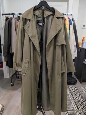 Vintage Preswick & Moore Olive Trench Coat: Women's Belted Wool Lined 12 Petite
